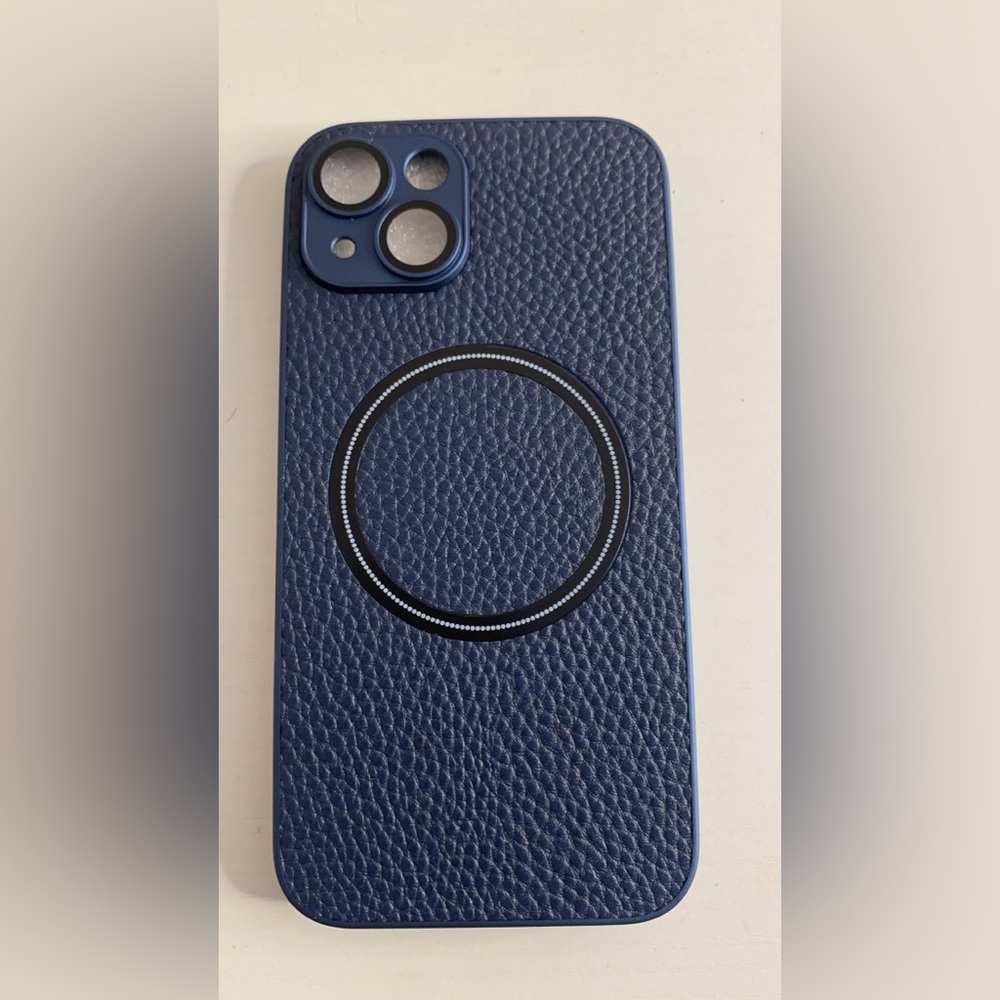 Matte dark blue iPhone 14  Case, Textured Design, Camera Lens Protection